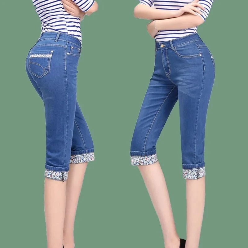 2025 New High waisted Women's Capri Denim Shorts Women Summer Thin Slim Vintage Jeans Stretch Short Straight leg Pants Leggings 3