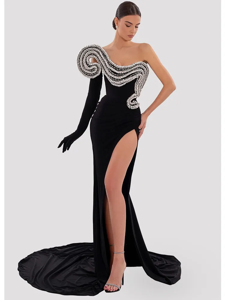 

Women Celebrity Sexy Strapless Backless Diamonds Beading Maxi Long Gowns Dress 2024 Elegant Evening Party Club Dress Vestido