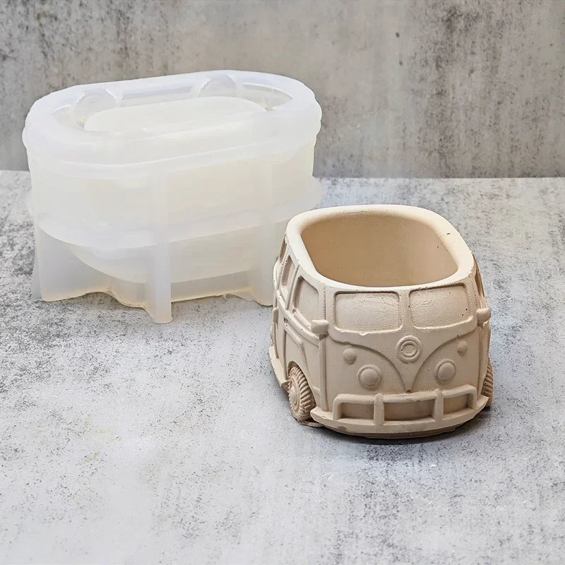 Silicone mold 3D Car succulent plant flowerpot resin silicone mold cute cartoon car storage box candle cup concrete gypsum silicone mold
