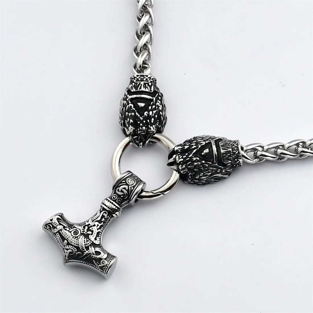 Viking Thor's Hammer Pendant Necklace Stainless Steel Bear Claw Chain Keel Chain Necklace Viking Jewelry