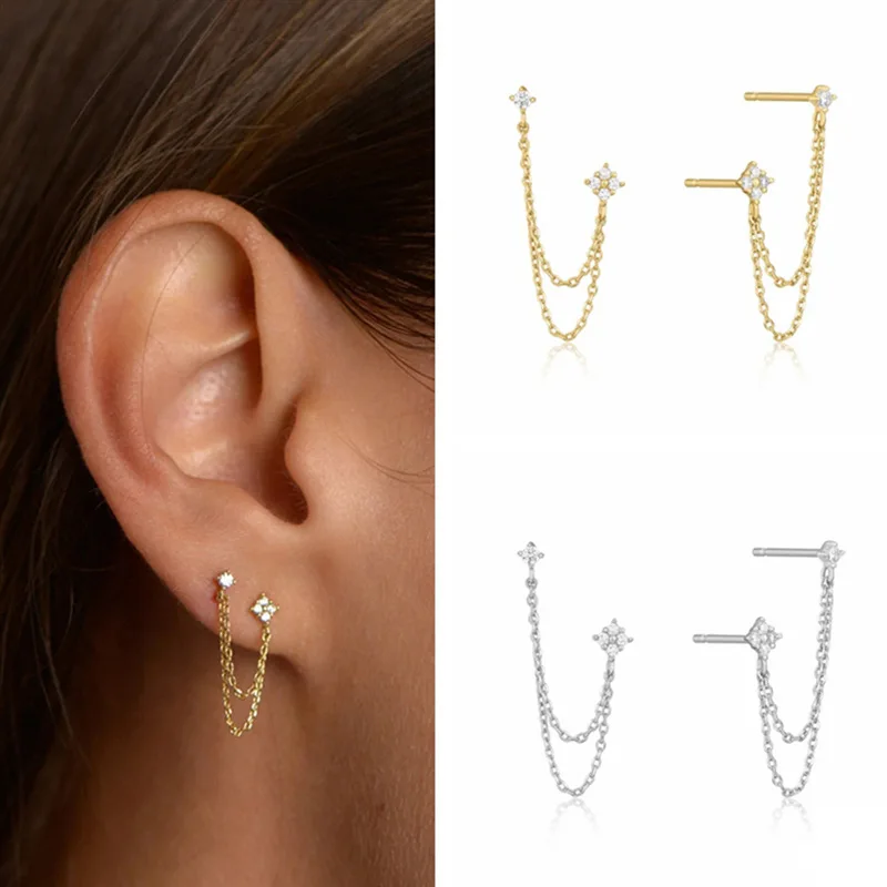 925 Sterling Silver Multi Ear Hole Tassels With Diamond Earrings Long Personalized And Elegant Earrings Birthday Gift Jewelry