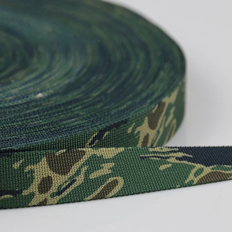 

5 Meter Long Green Tiger Stripe Camouflage Webbing Non-elastic Edging Strips Bag Luggage Belt Fabric Accessory