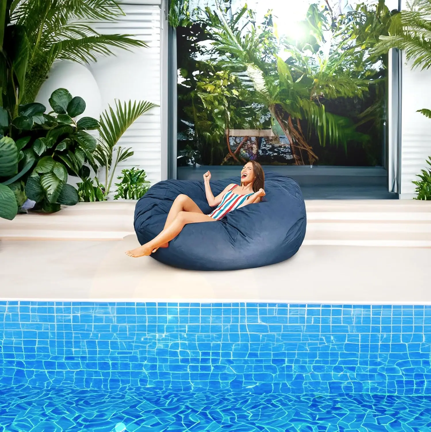 Outdoor/Indoor Bean Bag 7ft, Water-Repellent and Fading-Resistant, Comfortable Sack Chair for Patio, Backyard, Frontyard