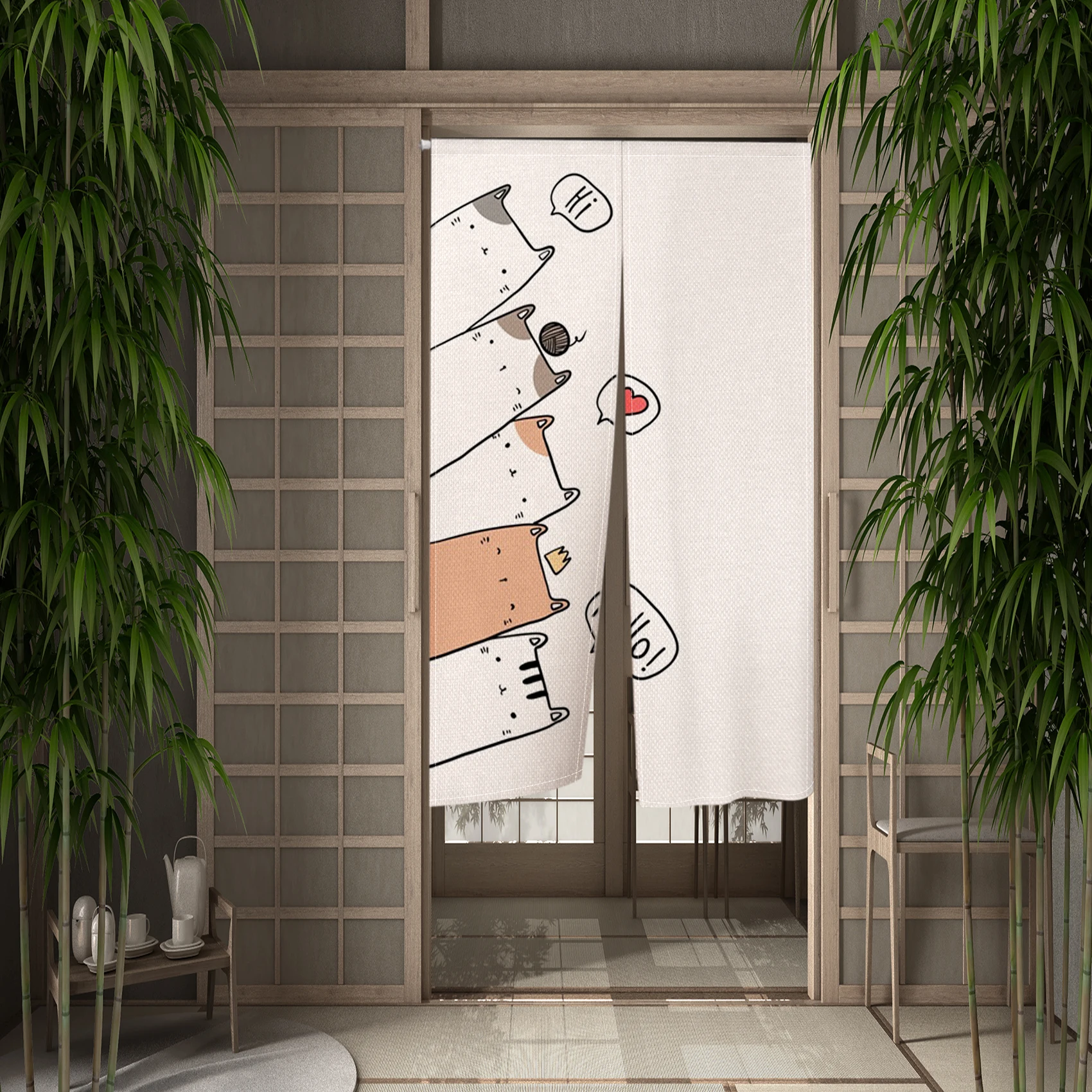 Cartoon Cat Japanese Door Curtain Noren Cute Cat Room Opaque Partition Half Curtain Cabinet Curtain Home Decor Customized Size 3