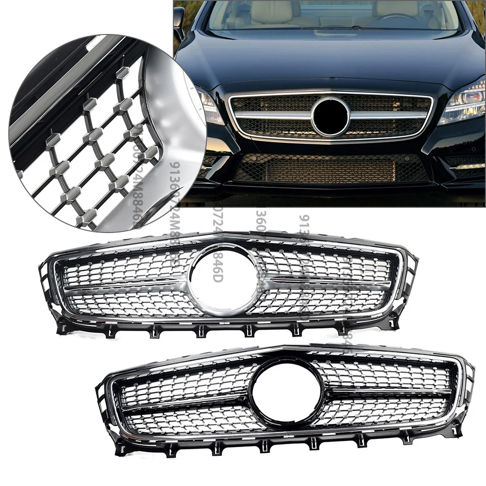 메르세데스-벤츠 CLS W218 2011-2014용 다이아몬드 스타일 프론트 그릴, 주차 카메라 없는 자동차 외장 스타일링 부품