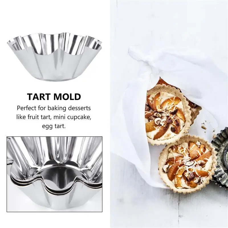Nonstick Ripple Aluminum Alloy Egg Tart Mold 12pcs Flower Shape Reusable Cupcake and Muffin Baking Tartlets Pans Moulds Kitchen cake mold