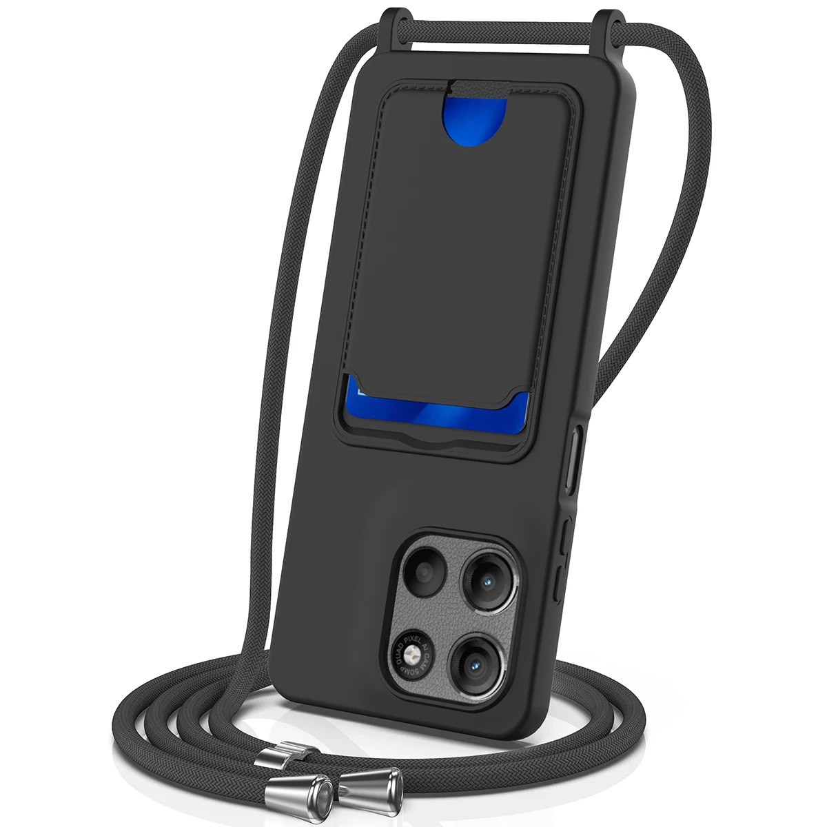 Card Slot Case with Adjustable Lanyard - TPU Soft Silicone Skin, Anti-Fall Cover