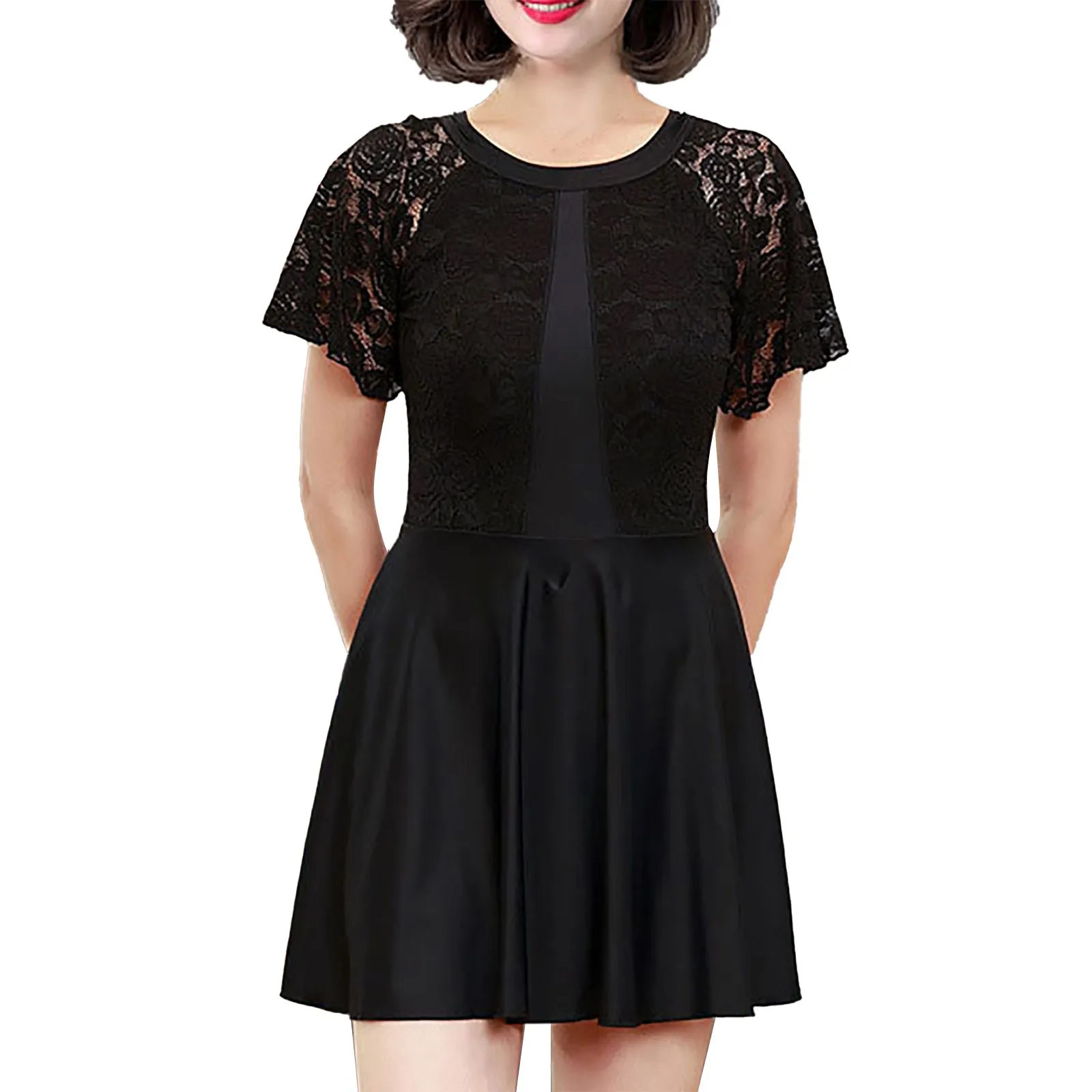 

Женский купальник, однотонное кружевное платье и шорты с рукавом, купальник из двух частей, сексуальный бикини, купальный костюм, модный Свободный Летний Пляжный Купальник 4