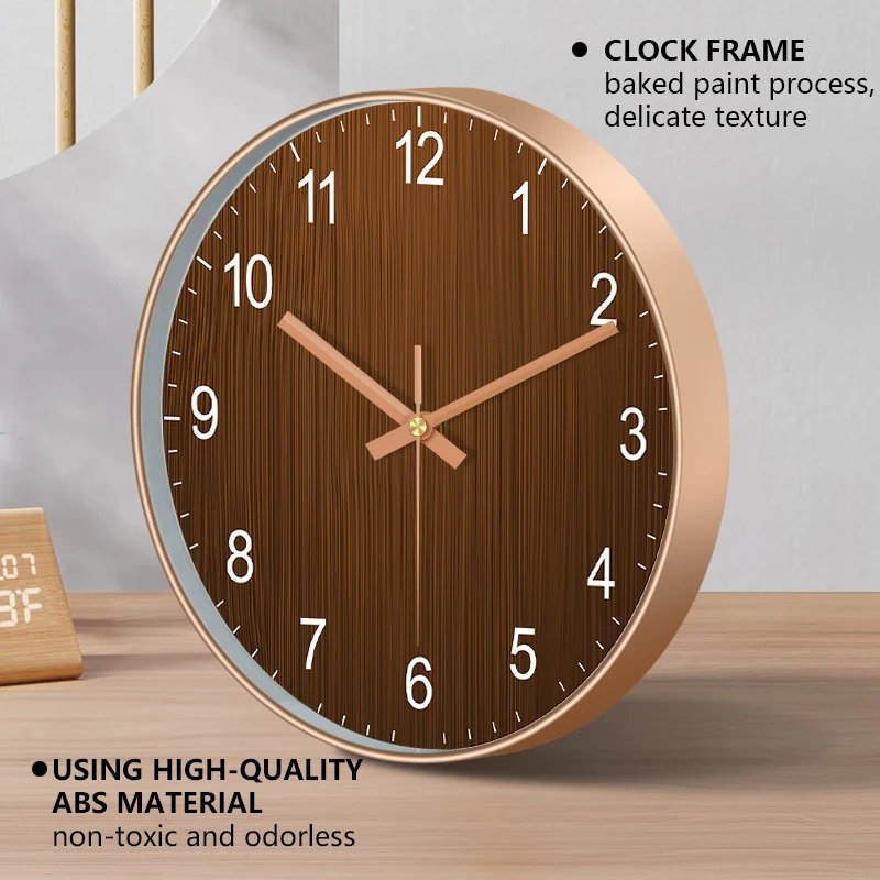 Modern Round Wall Clock Wooden Grain Non-Ticking Wall Clock for Living Room Bedroom Kitchen Office Home Decor Minimalist Style - 2