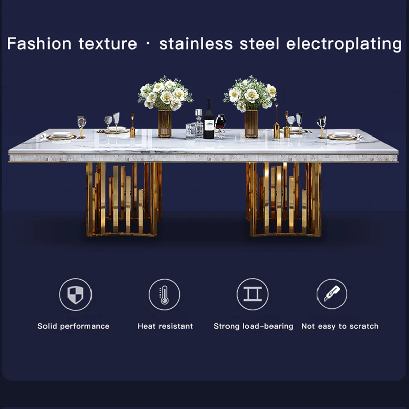 Luxury White Marble Dining Table And Chair Combination Rectangular Household Italian Type Large Concise Mesa Modern Furniture