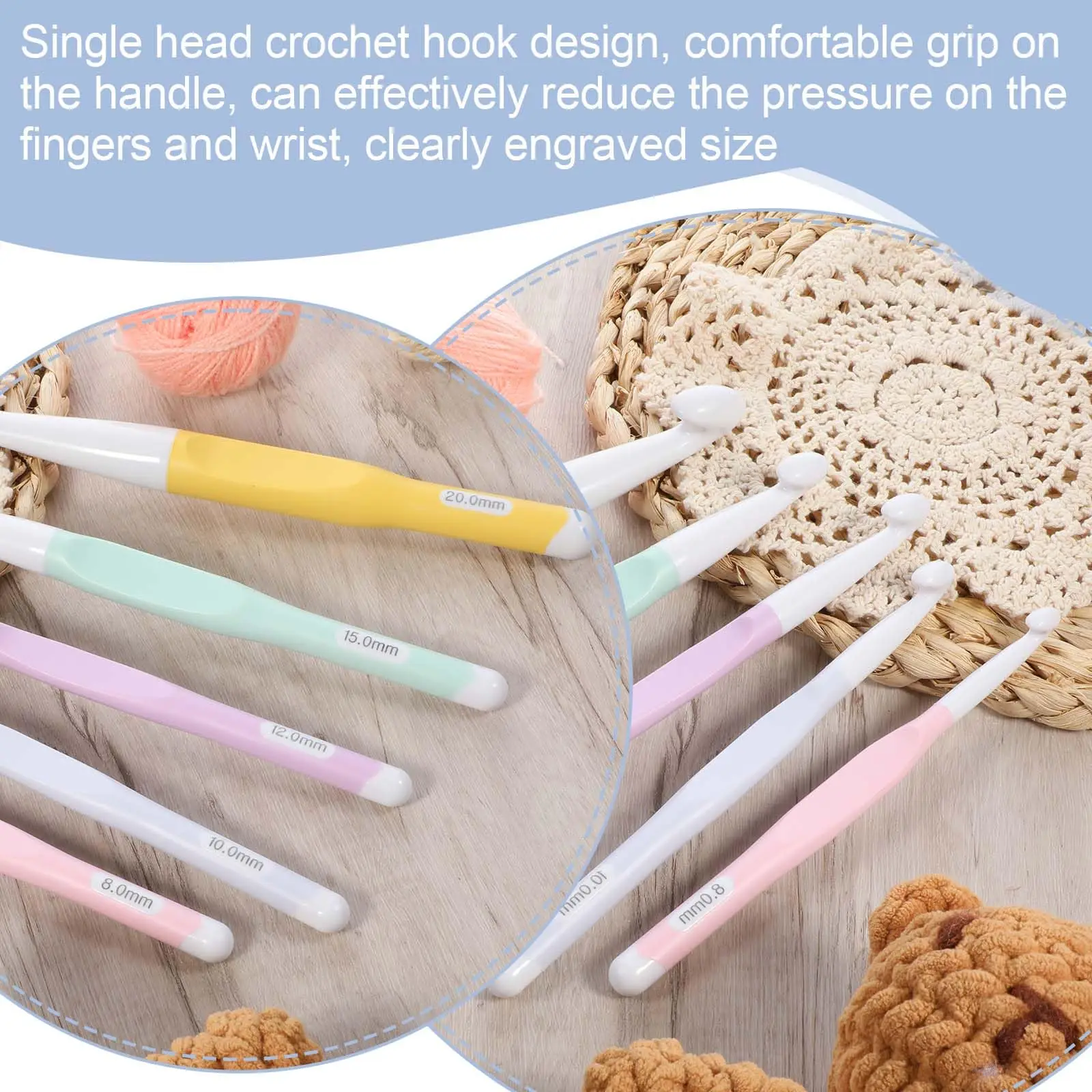 5pcs Crochet Hooks Set 8/10/12/15/20mm Ergonomic Grip Home Weave Yarn Craft DIY Household Knitting Tools