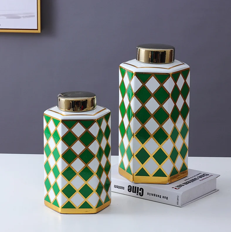 Keramik Sechseckigen Flasche Schwarz und Weiß Grid Keramik Topf Sparschwein  Moderne Minimalistischen Keramik Vase Veranda Home Büro Dekoration