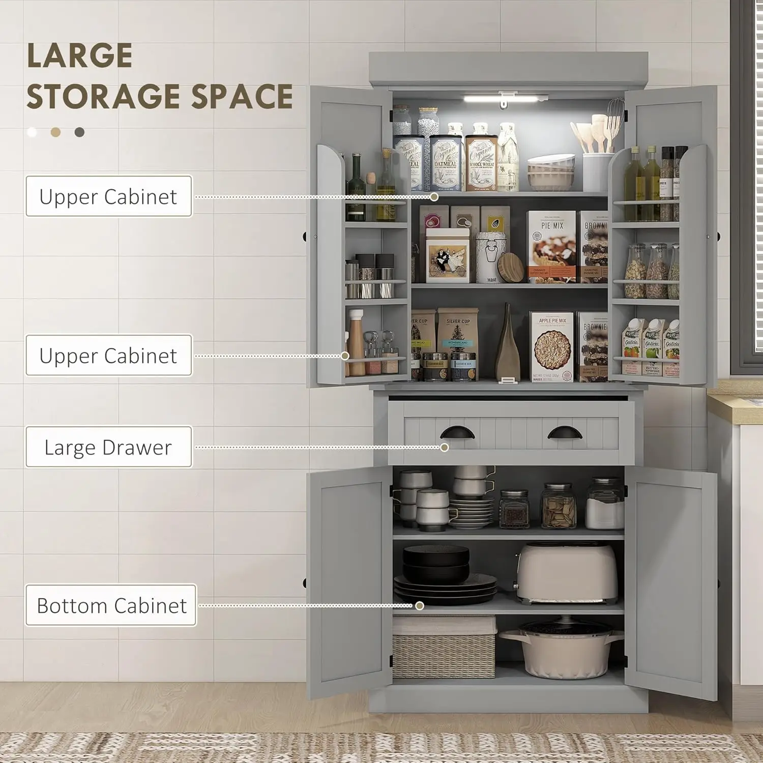 71'' Kitchen Pantry with LED Motion light 4