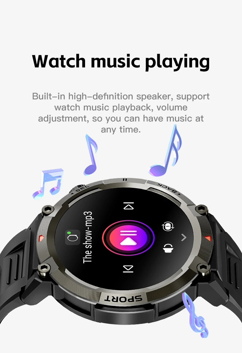Montre connectée de sport pour hommes avec lampe de poche, moniteur de tension artérielle | Étanchéité IP67 pour Android IOS