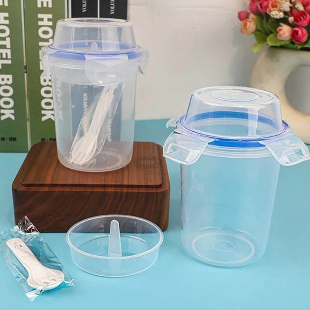 Tasse à salade avec couvercle et cuillère et fourchette, bol conique à réduction de graisse, boîte à bento de fitness, stockage des aliments à deux couches, petit-déjeuner, fruits, avoine, yaourt, signé 5