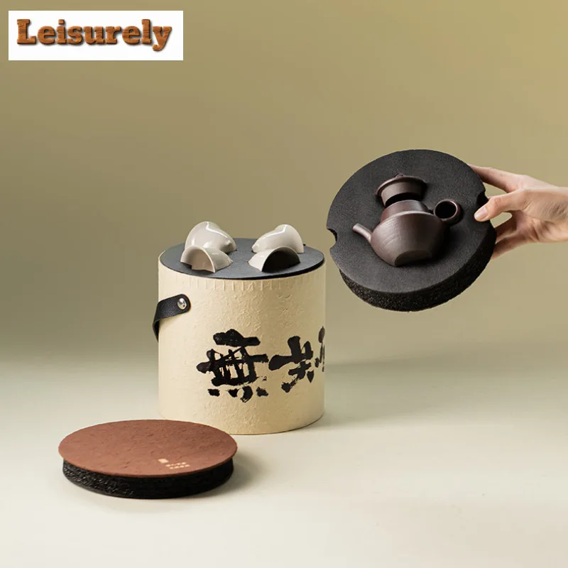Cylinder Install Travel Tea Set Kit Zen 1 Pot 4 Cups Household Tea Making Organizer Portable Camping Handbag Supplies Drinkware