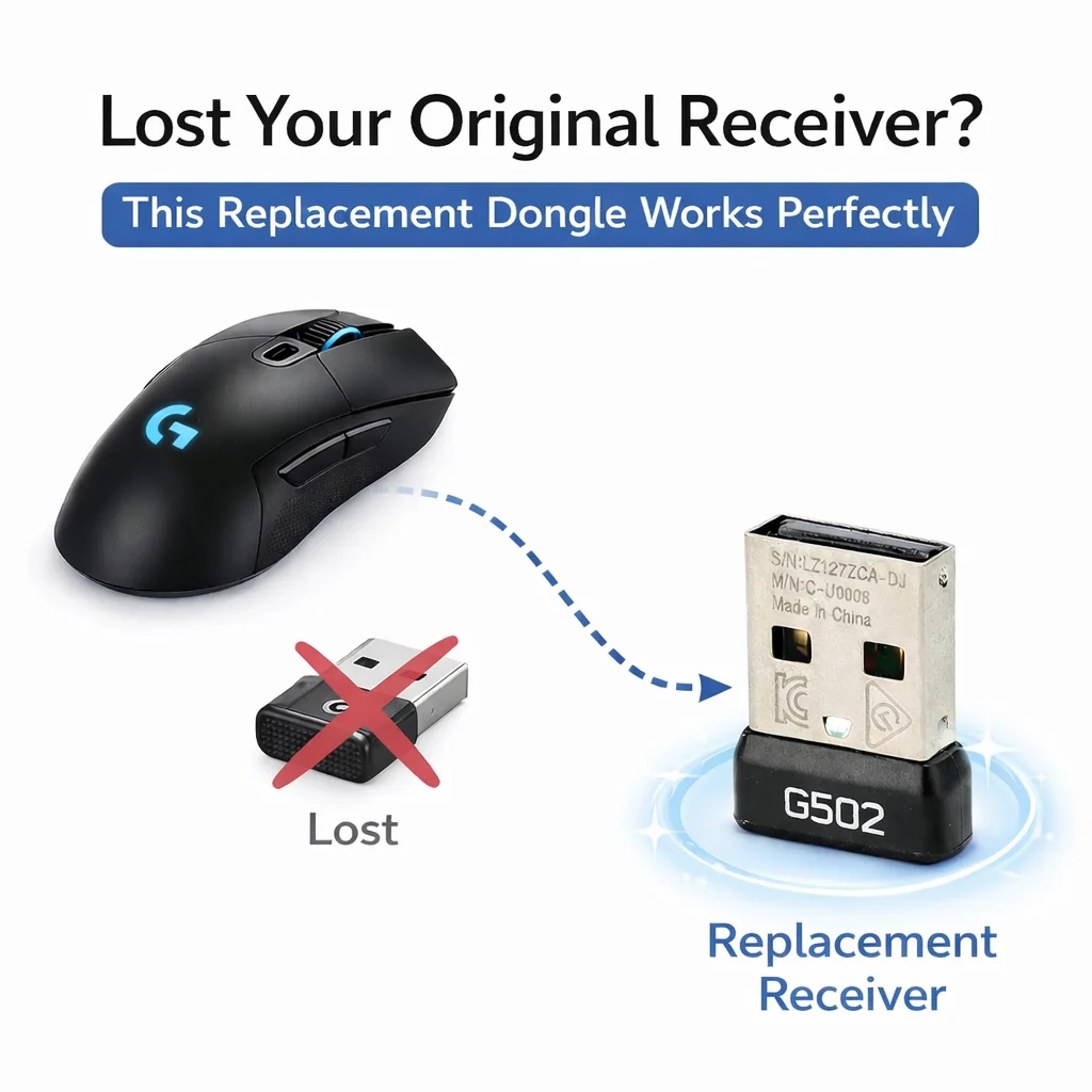 Logitech G502 무선 마우스 2.4GHz 교체 어댑터용 USB 수신기 동글 ? 일회성 페어링 필요 플러그 앤 플레이