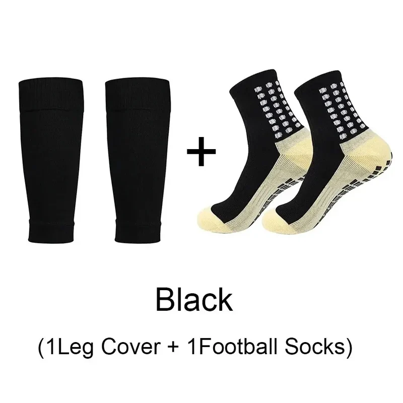 2 Pairs Set Men Grip Football + Knee Pads Calf Sleeves Adult Youth Non Slip Leg Shin Guards Basketball Soccer Sports_voghion.com