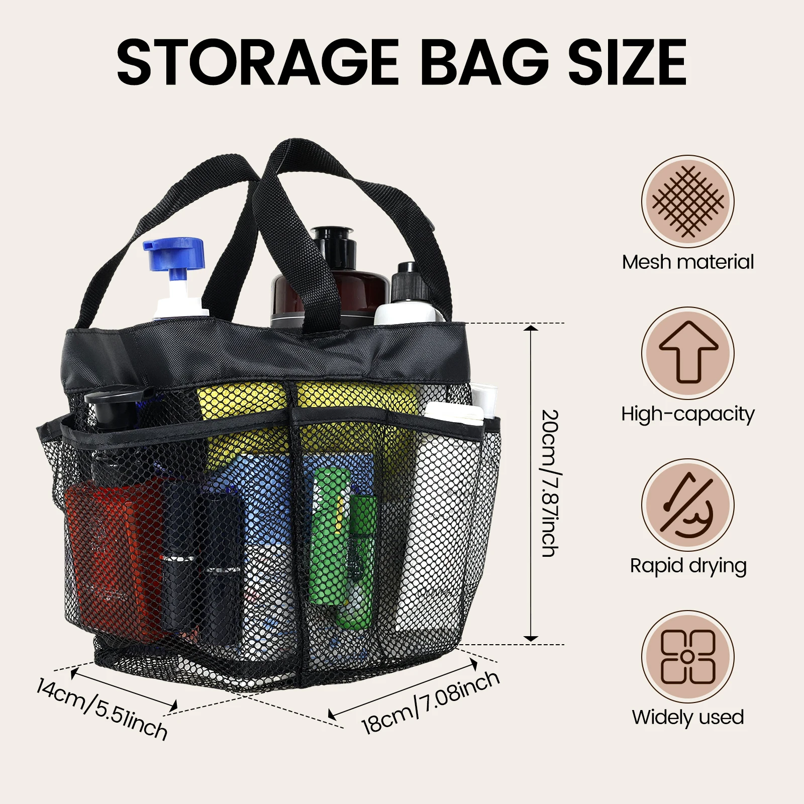 Mesh Portable Shower Caddy Bag for Bathroom Outdoor Camping