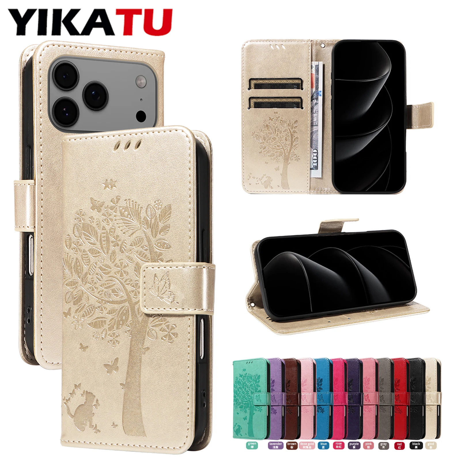 Magnetic Leather Flip Wallet Phone Case with Multi-Functional Stand and Card Slot Cover
