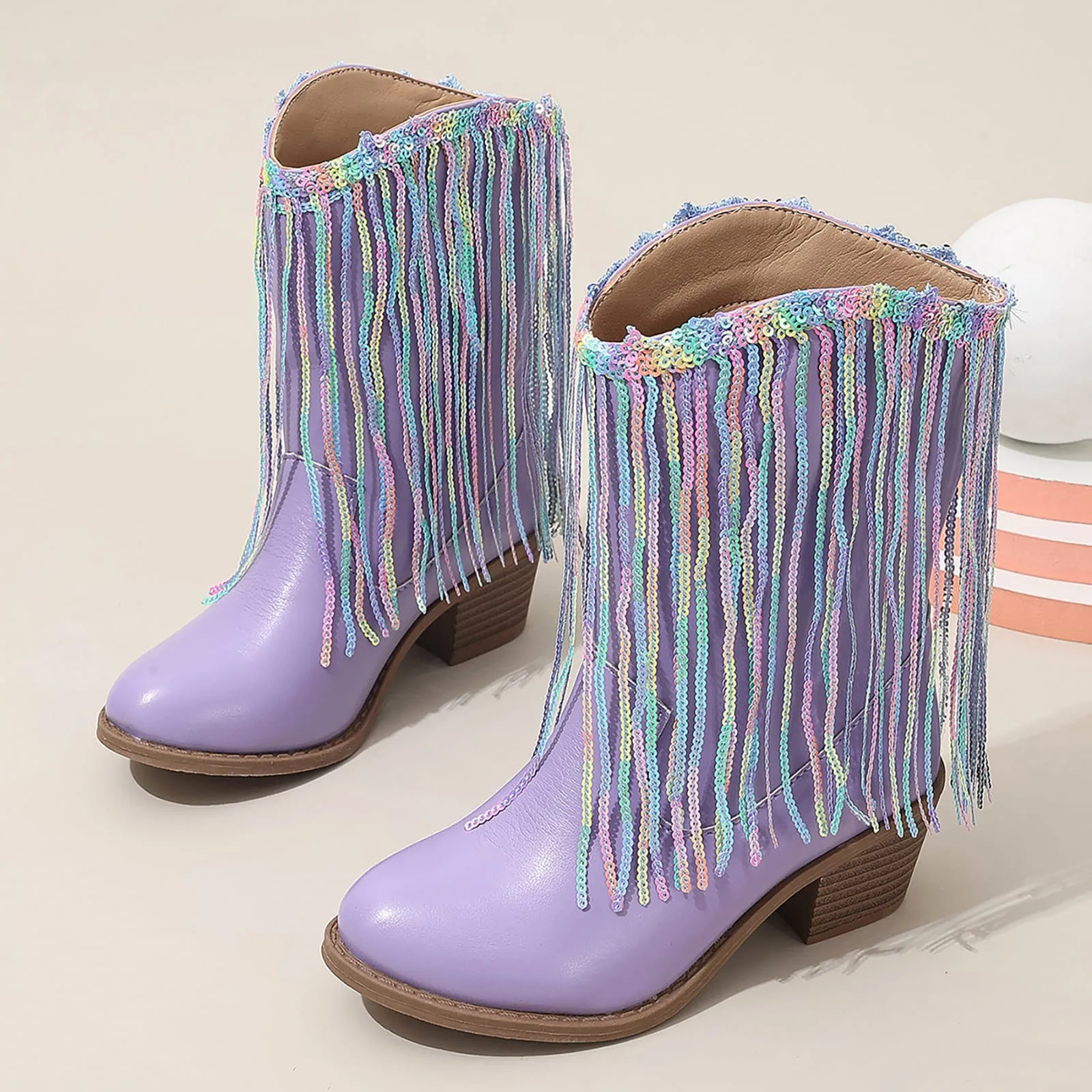 Girls Glittery Cowboy Western Boots with Tassels