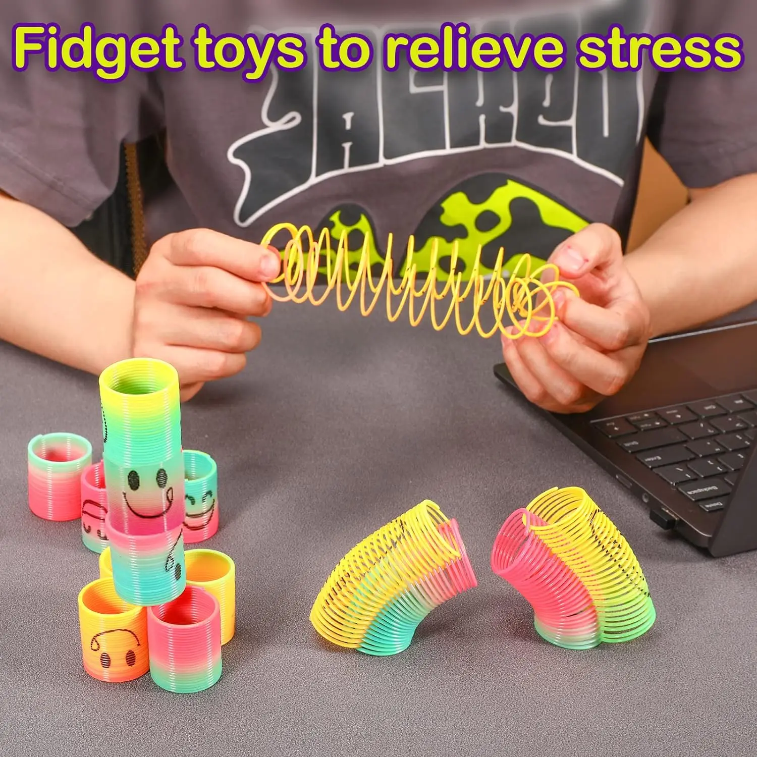 fidget toys stress relief toys 12PCS Rainbow Spring Ring Magical Toy Children Adult Stress Relief Elastic Rainbow Ring Magic Toy