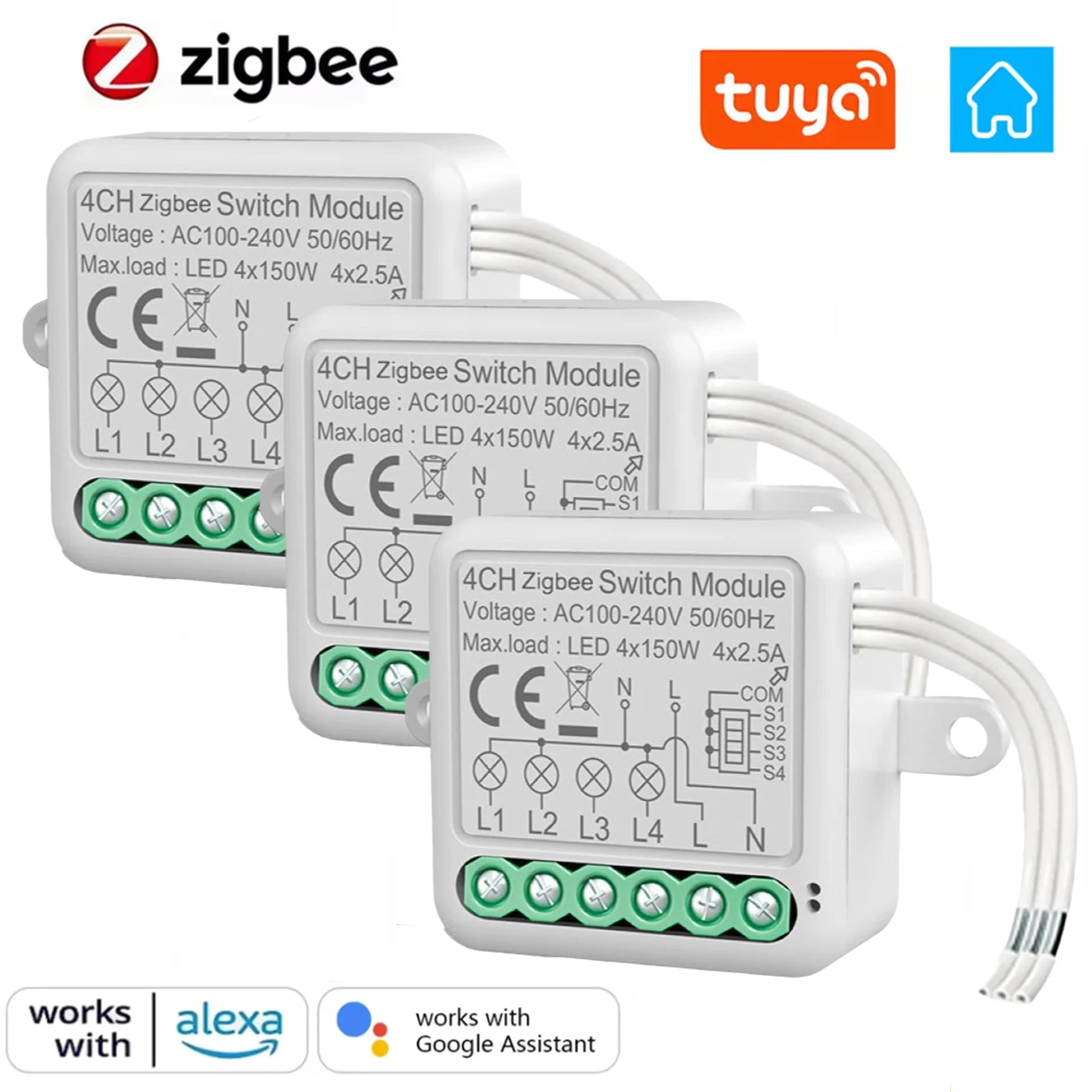 Tuya ZigBee 3.0 สมาร์ทโมดูลสวิทช์ 10A สมาร์ท DIY Breaker 1 2 3 4 GANG รองรับ 2 WAY Control ทํางานร่วมกับ Alexa Google Home 1