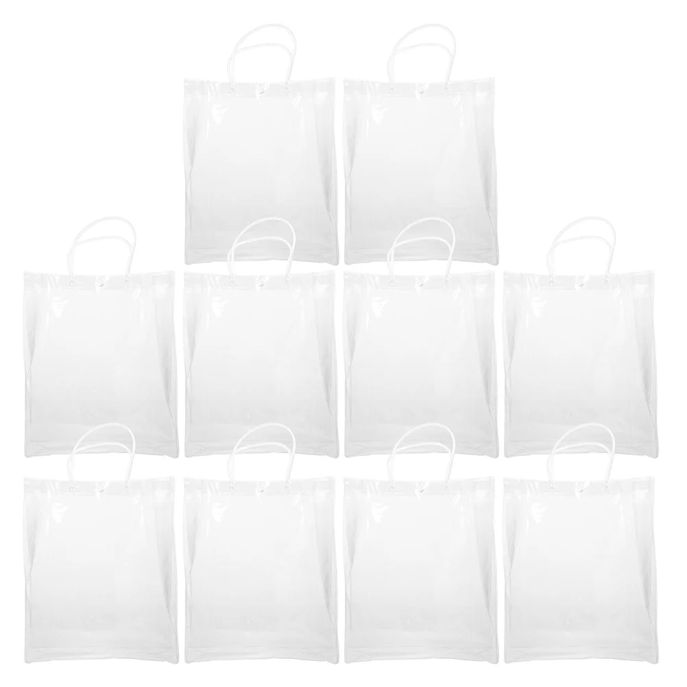 

10 Pcs Transparent Tote Bag Bags Plastic Clear Gift with Handles Mini for Gifts Wrapping Handheld