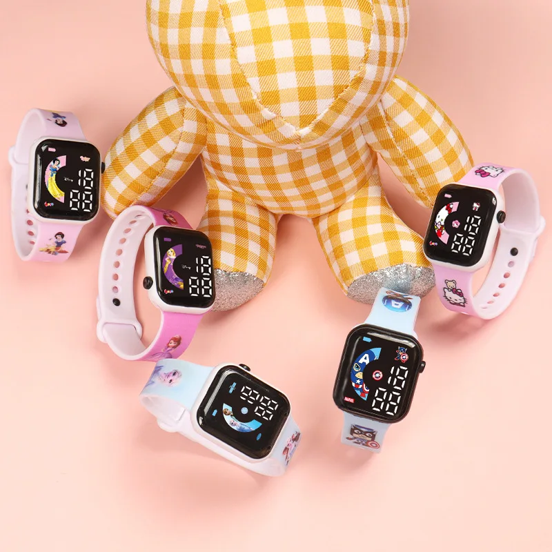 Disney Watch Spiderman Frozen Elsa Mickey Kids Watch Print Strap Button LED Square Waterproof Electronic Watch Boys Girls Gifts 2