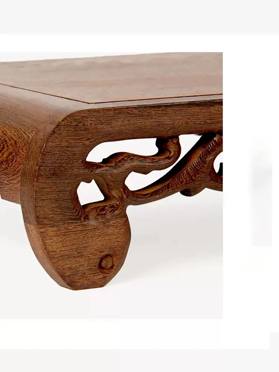 Chicken Wing Wood Ornament Base, Rectangular Stone Flower Pot, Solid Wood Base, Mahogany Carving, Buddha