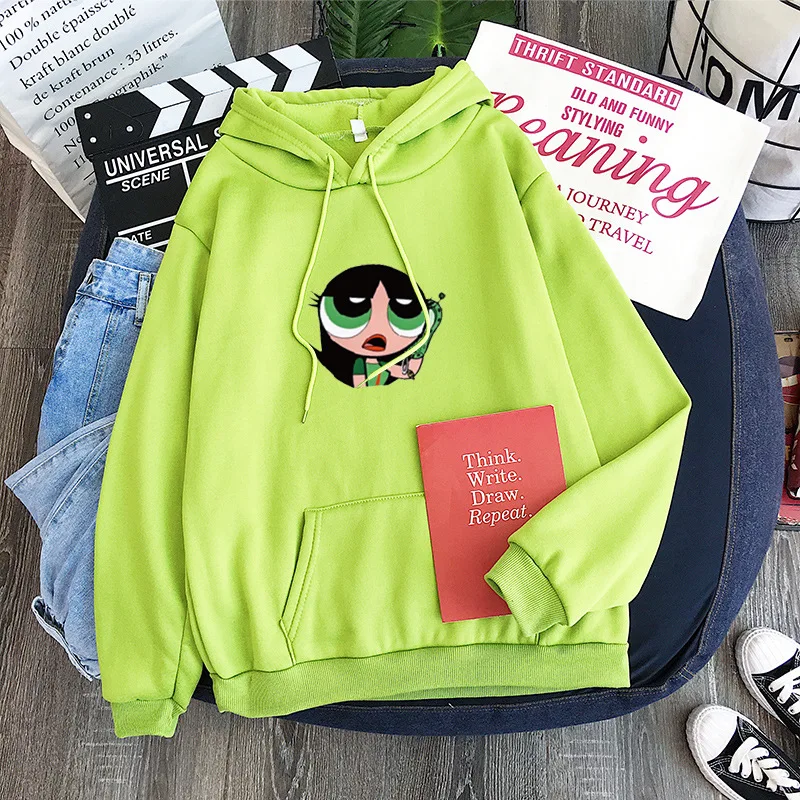 Толстовка для девочек Powerpuff осенняя толстовка с капюшоном в стиле хип-хоп