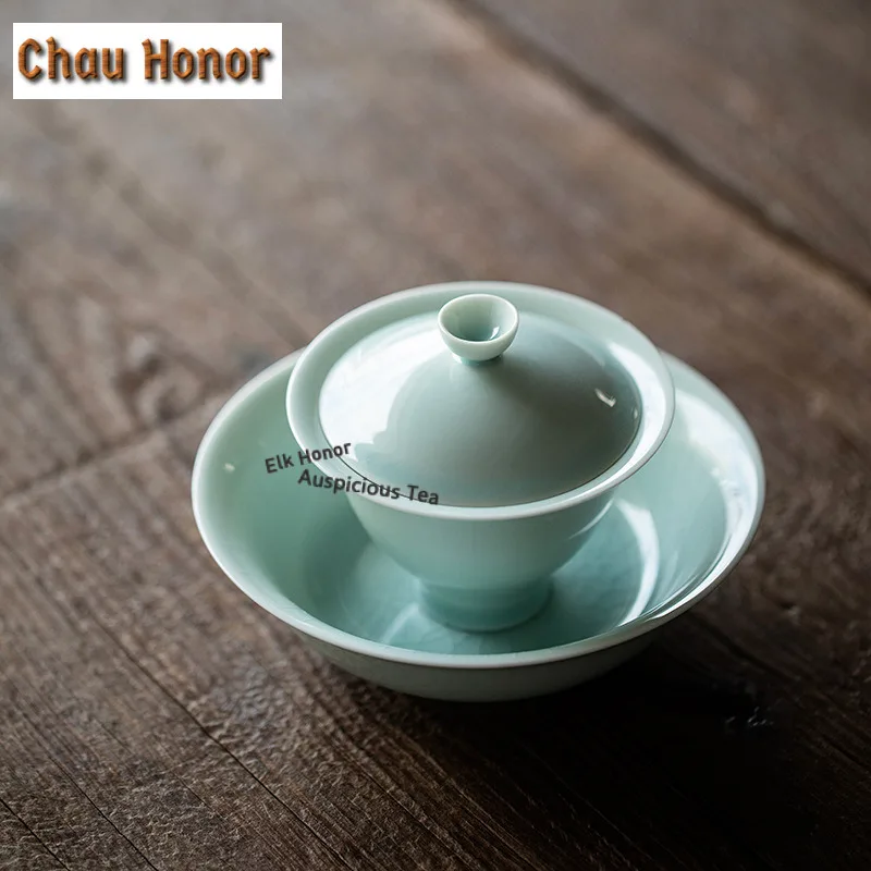 110ml Hutian Kiln Shadow Blue Gaiwan Retro Tea Tureen Tea Bowl With Lid Kit Tea Making Cover Bowl Chinese Tea Set Ornaments Gift