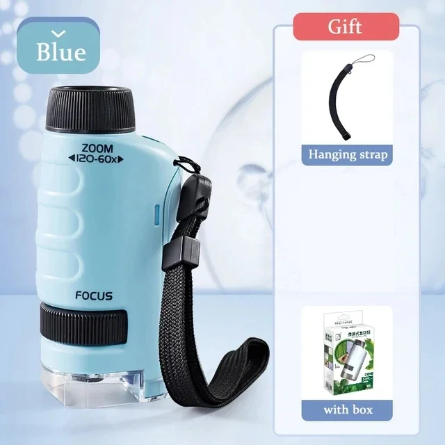 Microscopio De Bolsillo Para Niños PKKP 60x-120x | Portátil Con Luz LED Y 12 Muestras | Ideal Para Casa Y Escuela
