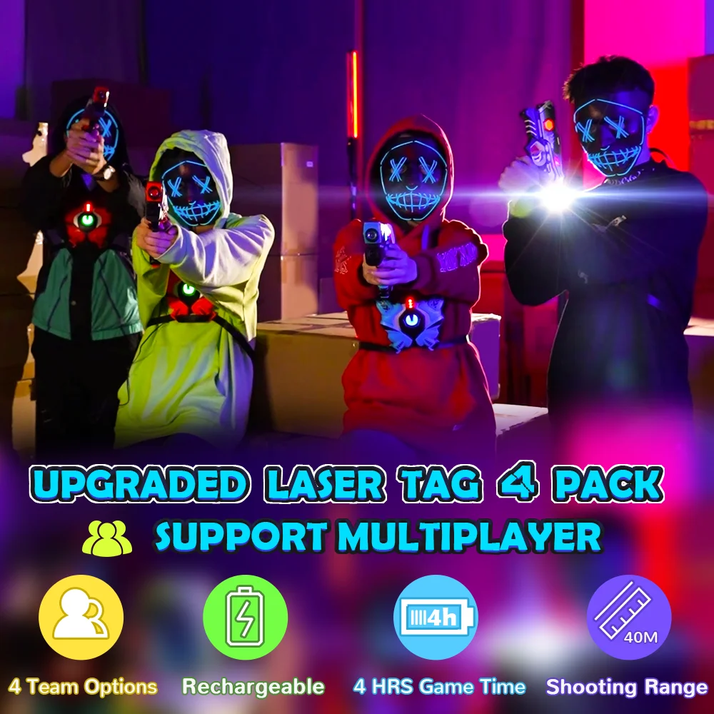 VATOS Laser Tag Guns x4 Sets Infrared Laser Tag Sets with Vest Rechargeable Shooting Game Toy Gift for Kids 6+ Years Old Adults 2