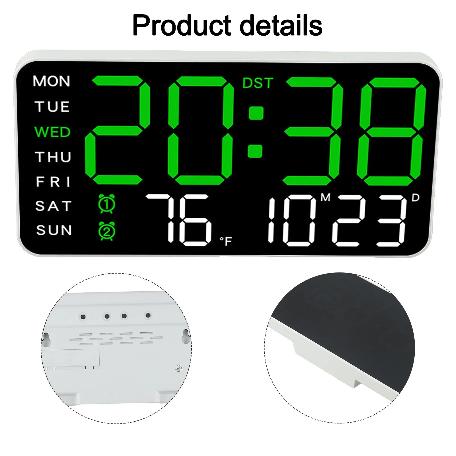 Colorful LED Digital Wall Clock Large Digital Wall Clock Temperature Humidity Week Display Bright Adjustable Electronic