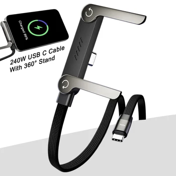 Nuovo caricatore via cavo da 240 W con supporto per telefono integrato Cavo di ricarica rapido 2 in 1 Caricatore per telefono laterale per smartphone Tablet