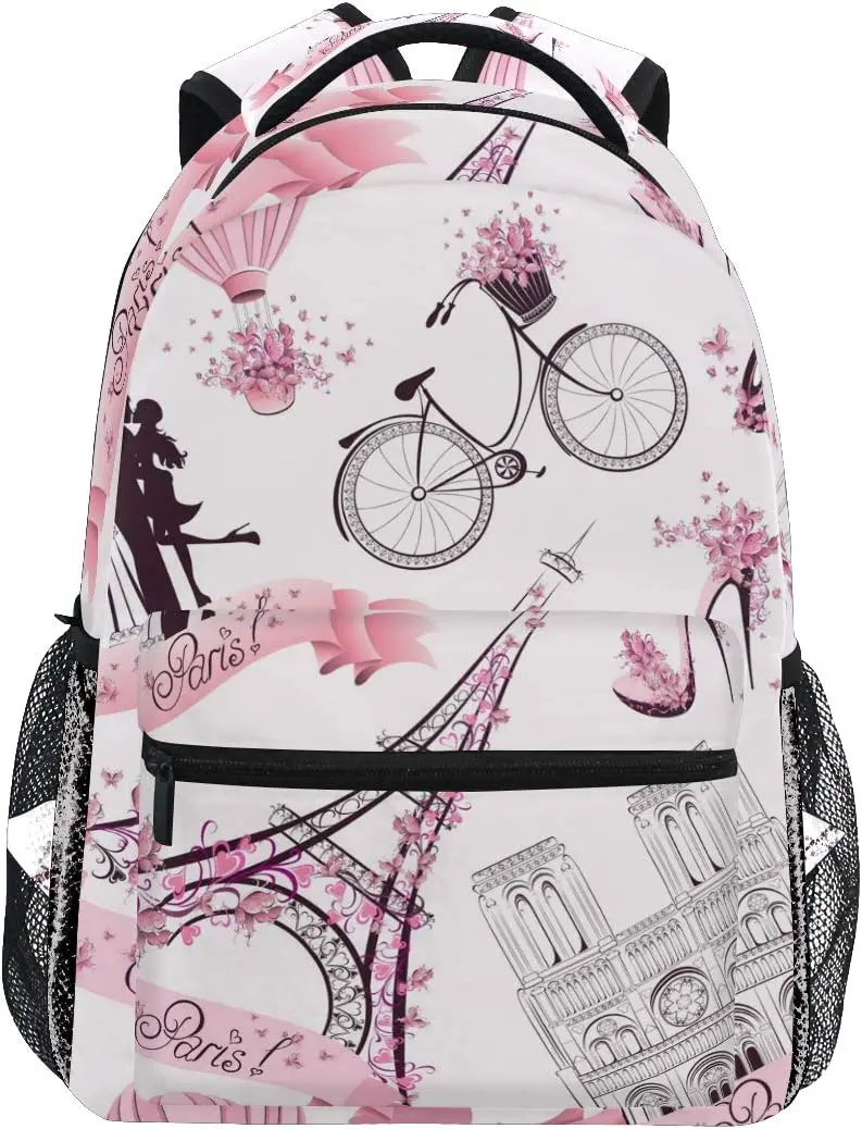 

Backpack Valentine Paris Eiffel Tower Adults School Bag Casual College Bag Travel Zipper Bookbag Hiking Shoulder Daypack