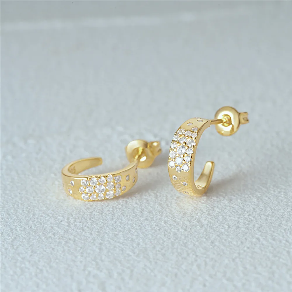 

CANNER Fashion Zircon C-Shaped Stud Earrings S925 Sterling Silver Classic Simple Personality Women Hoop Earring Fine Jewelry