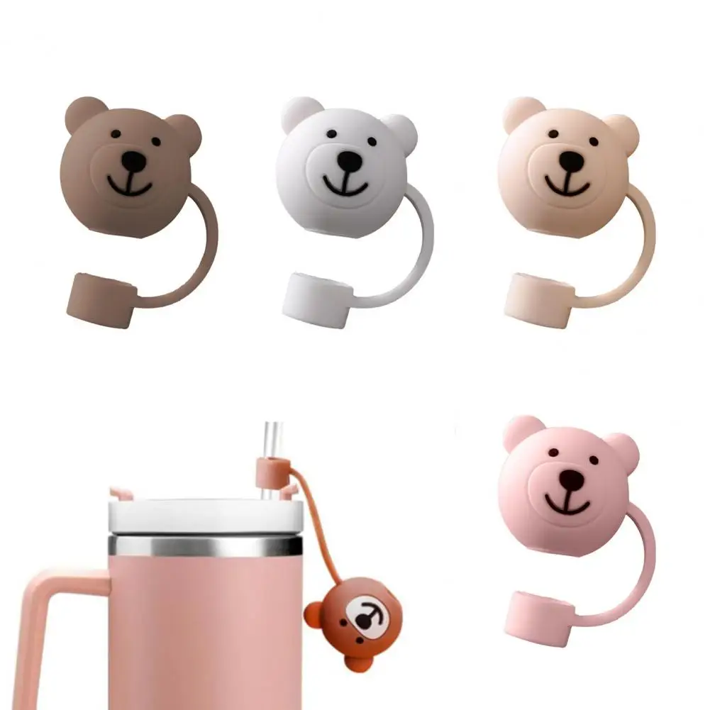

Reusable Straw Lid Cartoon Bear-shaped Silicone Straw Lid For Home Party Decoration Reusable Dust-proof Straw Plug For Dustproof