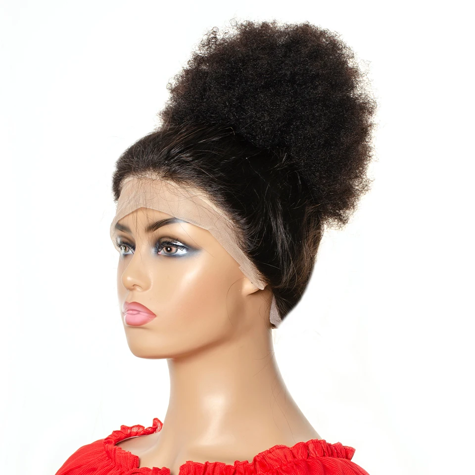 6inch Afro Puff Hair Bun Short Afro Kinky Curly Drawstring Ponytail Human Hair Clip In Extensions Short Chignon Hairpiece