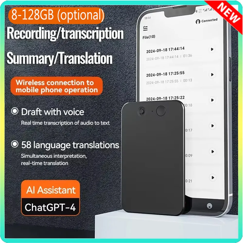 Smart AI ChatGPT-4 App Phone Call Voice Recorder Smart Real Time Transcribe Summarize 58Language Translation Audio Dictaphone,voice recorder