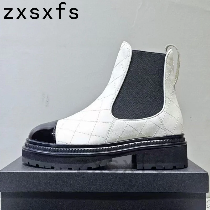 Real Leather Platform Women Boots Designer Round Toe Brand Chelsea Ankle Boots For Woman Autumn Casual Shoes Women Short Boots