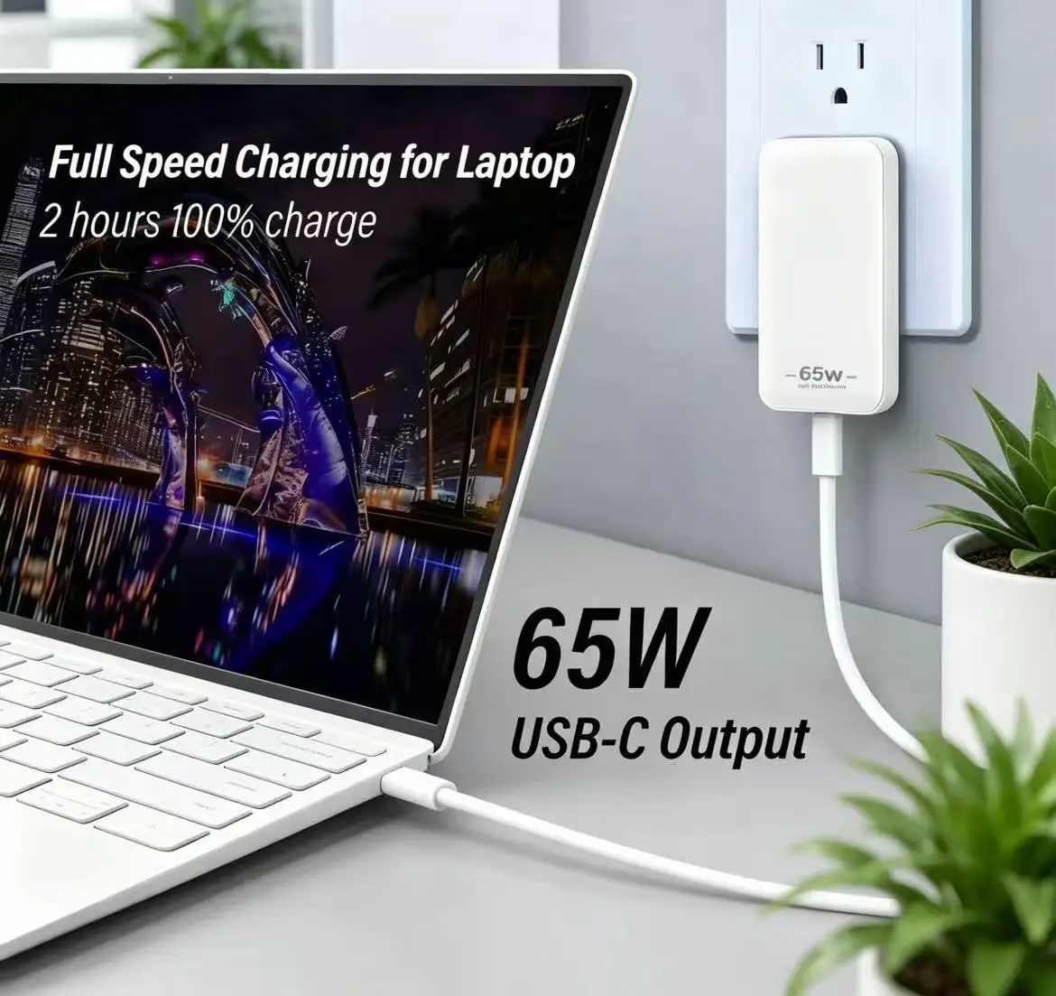 Chargeur USB-C GaN 65W : Prise US pliable, prises EU/UK/AU détachables, charge rapide pour iPhone 15/14/13/12 Series, iPad, AirPods.