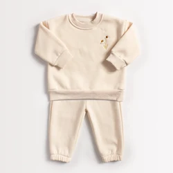 Fleece Embroidered Daisy Pullover Sweatshirt & Jogger Pants Set - 4Y 110 (Beige)