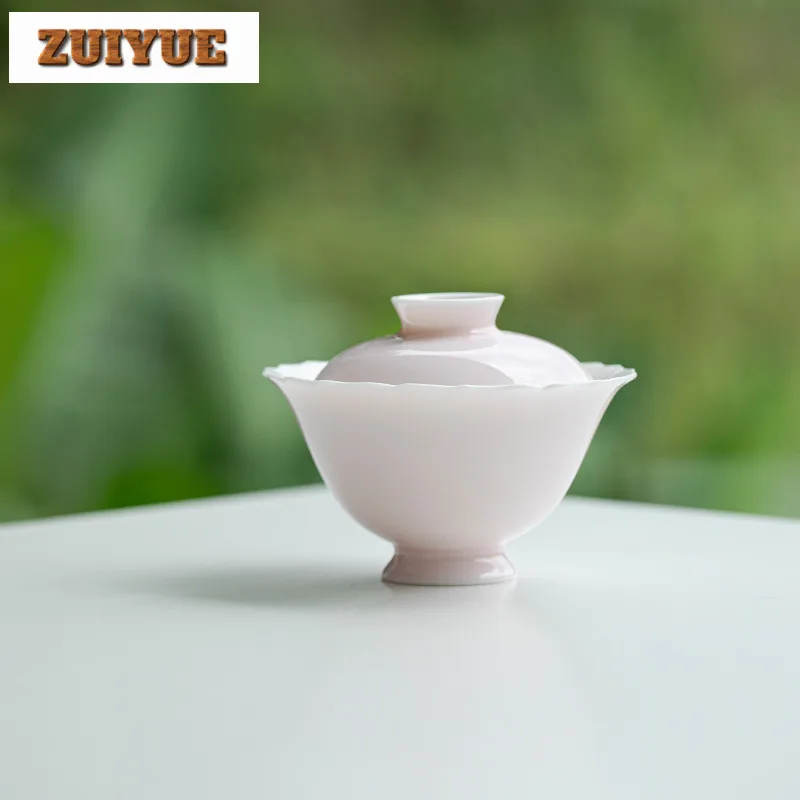 85ml Solid Color Glazed Covered Bowl Boutique Ceramic Flower Mouth Gaiwan Ancient Tea Tureen Tea Brewing Chinese Tableware Gift