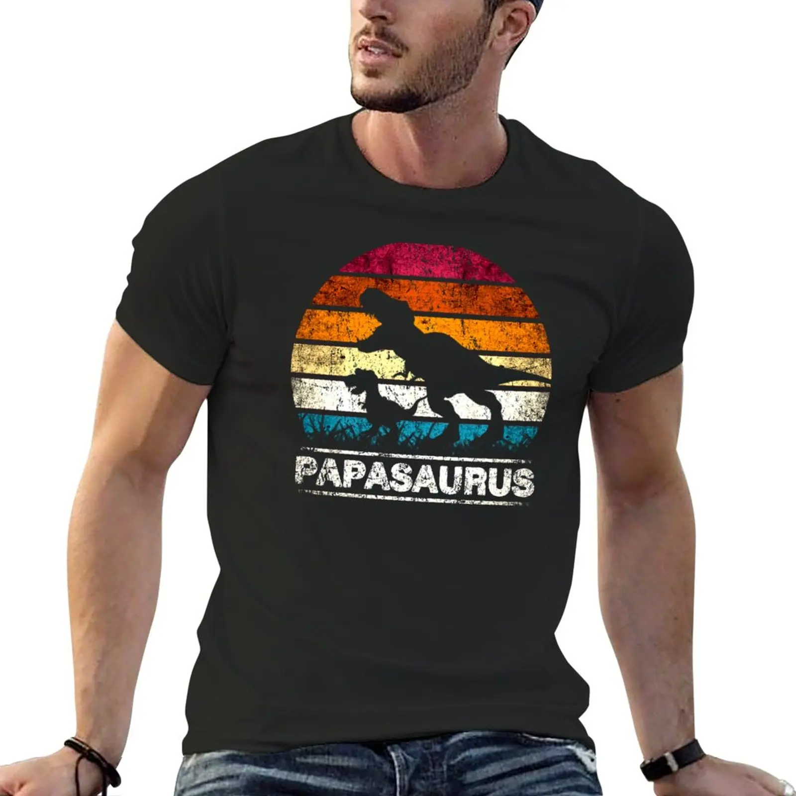 Papasaurus T-Shirt para Homens, Moda Coreana, Camisetas Engraçadas, Roupa Kawaii, Novo