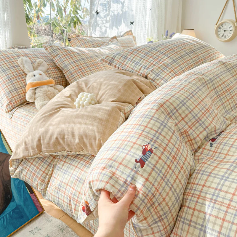 100 % Cotton Duvet Cover Set Bedding Set Striped Cute Dog Design Duvet Cover Pillowsham Comfort Breathable Fade Resistant 2