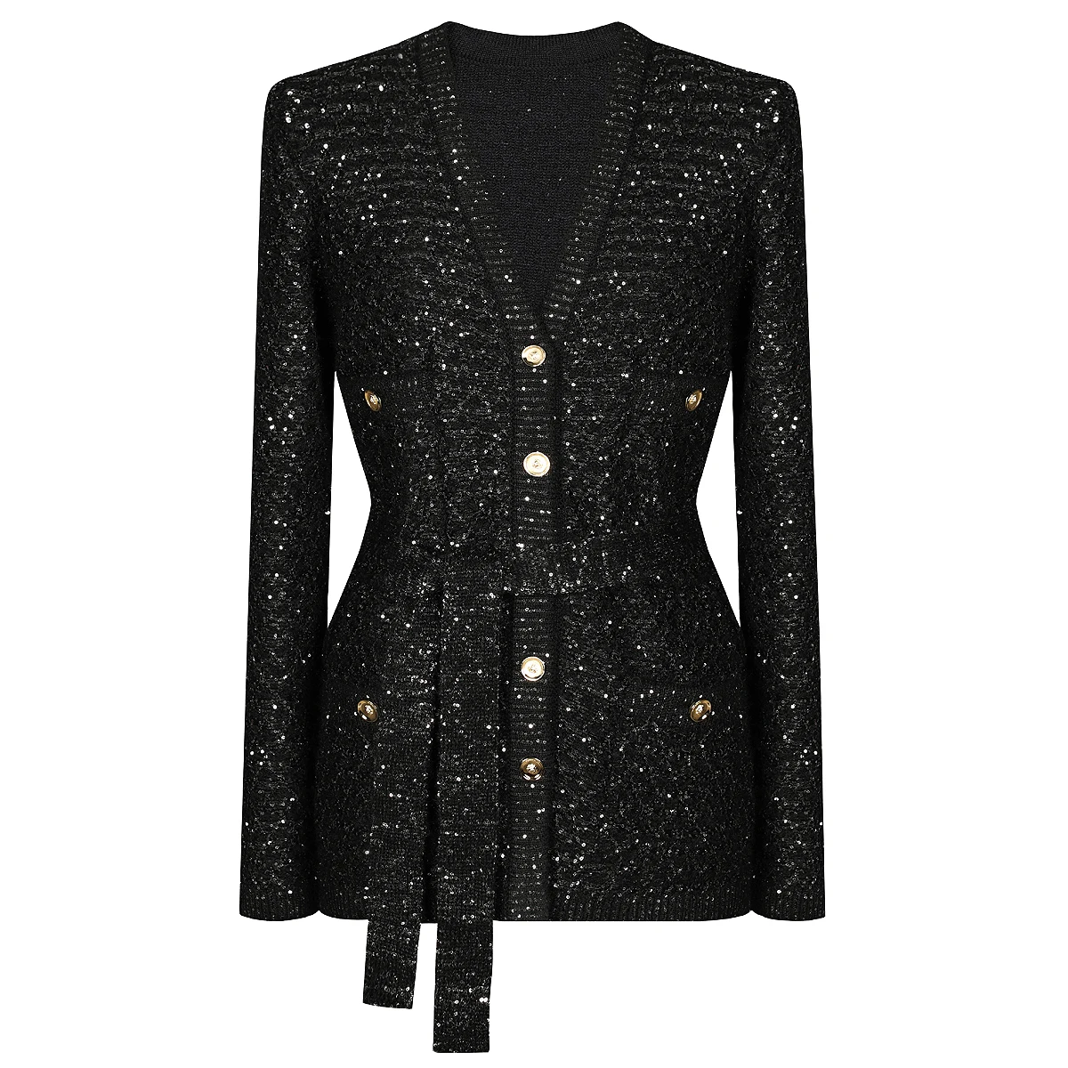 Two Color High-quality New Fashionable Elastic Knitted Button Slim Waistband V-neck Long Sleeved Women's Cardigan Top