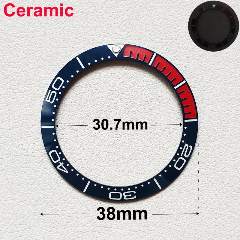 Watch Bezel Insert Ring 38mm*30.7mm Ceramic Sloping Bezel Insert Suitable For 40mm Men's Sea Master Watch Ring Accessories Replace Fully Luminous Bezels