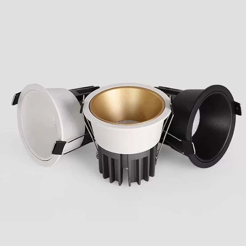 Recessed LED Ceiling Lamp Dimmable 220v 110v White Gold Black Spot lights COB Anti-Glare Downlight For Home Office Store Indoor